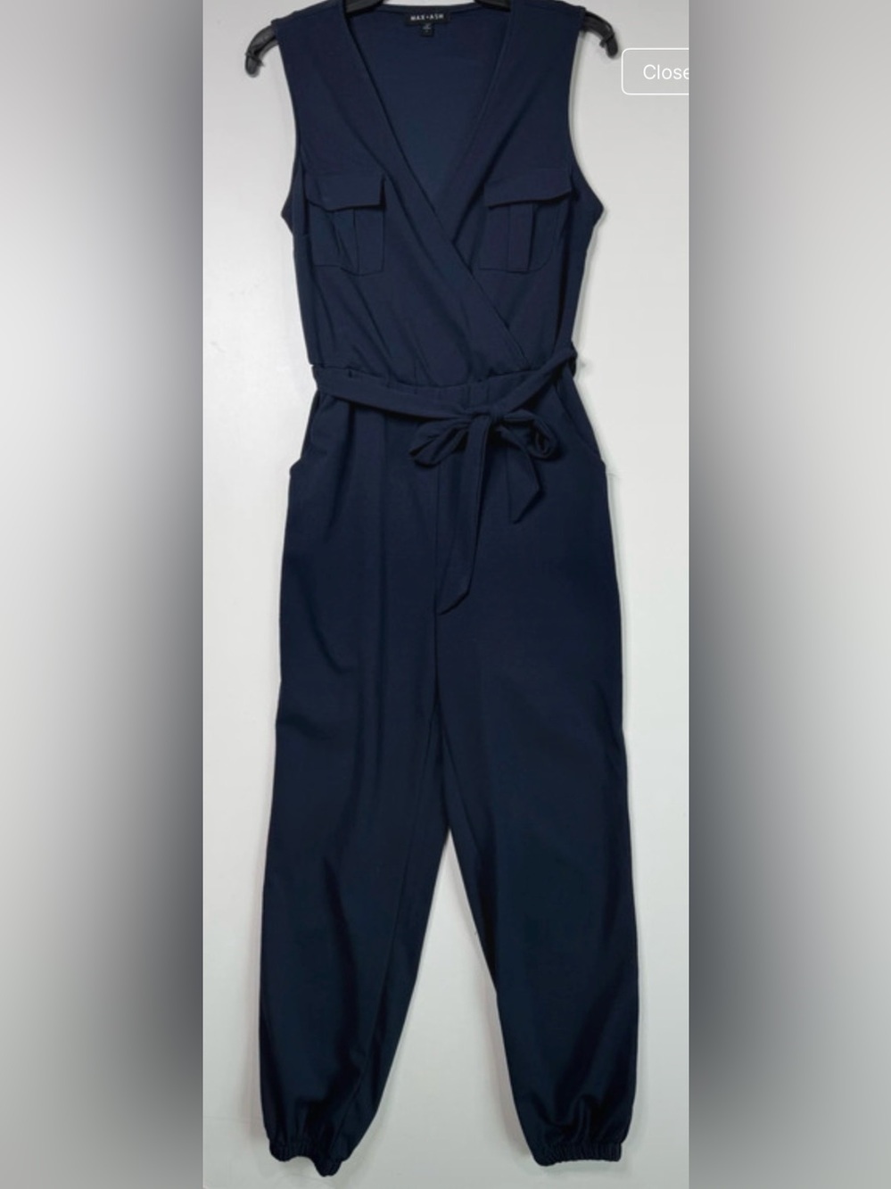 Women's Navy Belted Jumpsuit